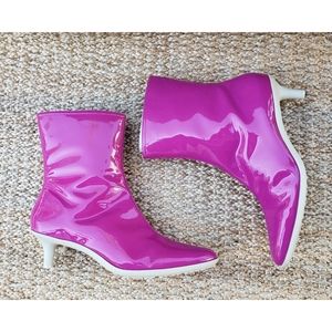 Banana Republic Hot Pink Patent Ankle Booties with Rubber Kitten Heel Sole 11
